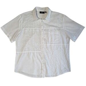 Top & Co Embroidered Button Front Shirt Women M White Eyelet Cotton Made in USA